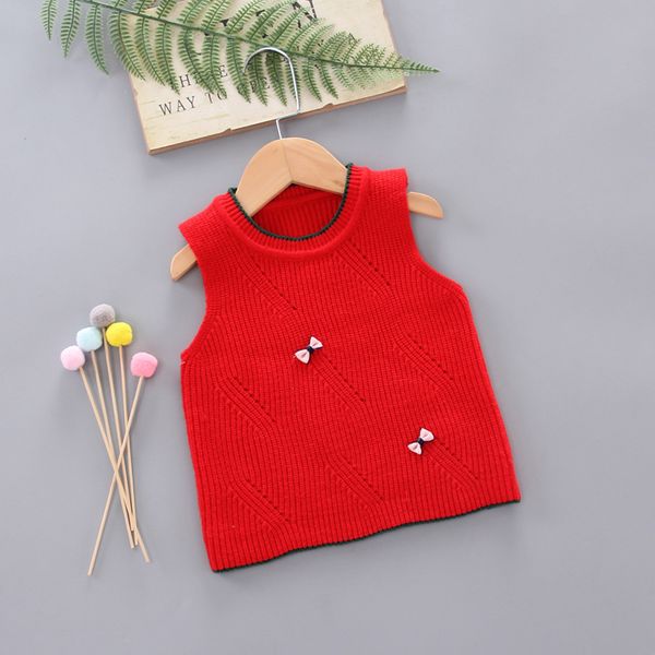 

2019 children's wear autumn girls' garden neck knitted vest two bows, Blue