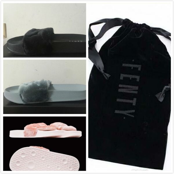 

brand new 2016 rihanna fenty leadcat fur slides - pink, black, white slide sandal womens slippers retail 35-44
