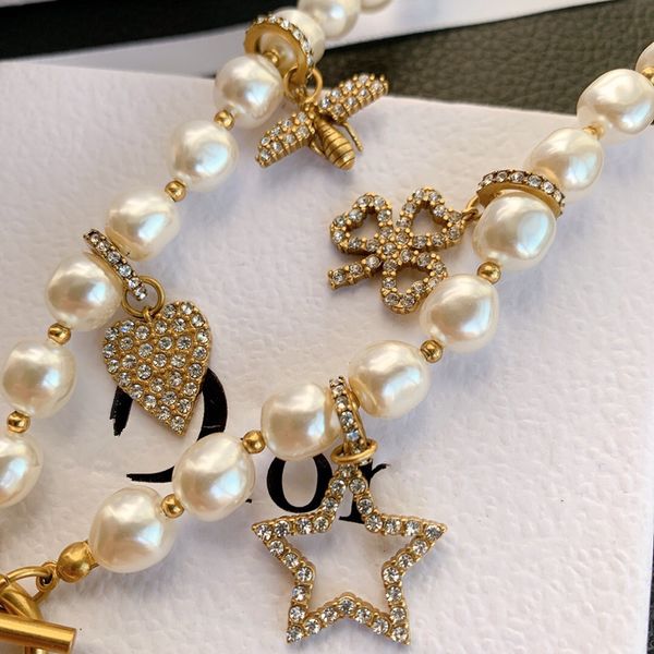 

d home pearl bee love star necklace full diamond high version, Silver