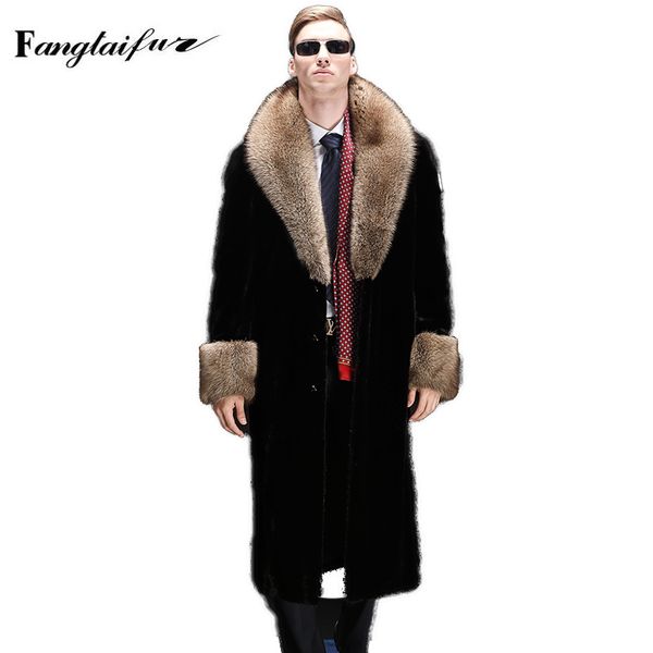 

fang tai fur 2019 winter usa import velvet mink coat turn-down collar mink coats soft men's x-long smart natural real coats, Black