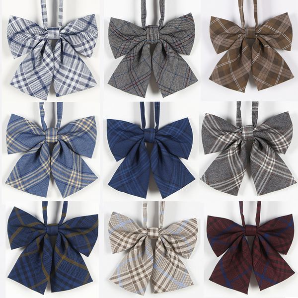 

new japanese plaid bow tie shirt female jk bow tie custom chocolate gold gray white, Black;blue