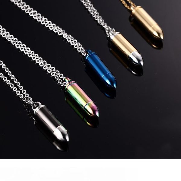 

5colors men titanium steel urn necklaces cremation case perfume bottle bullet pendant chains necklace women jewelry can be open put in ashes, Silver