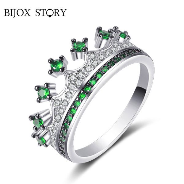 

bijox story classic crown shaped emerald gemstone ring 925 sterling silver fine jewellery rings for female wedding promise party, Golden;silver