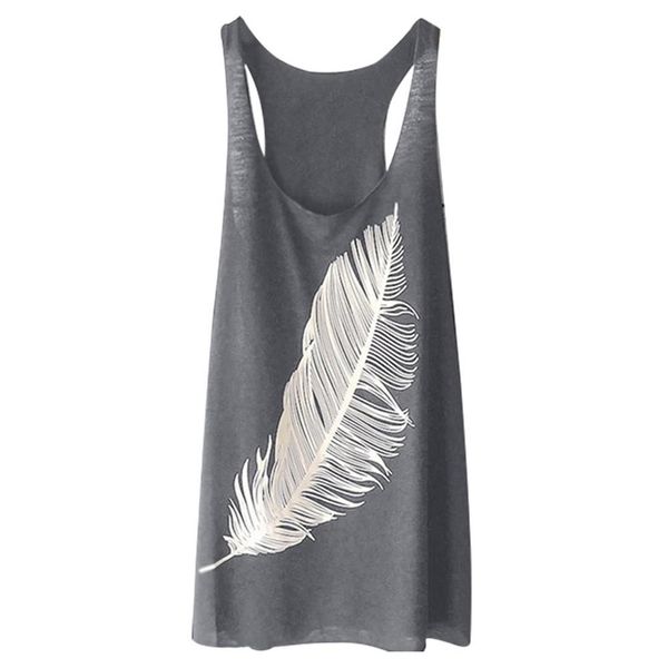

woman clothes plus size feather print casual summer women vest o neck sleeveless tank drop shipping, White