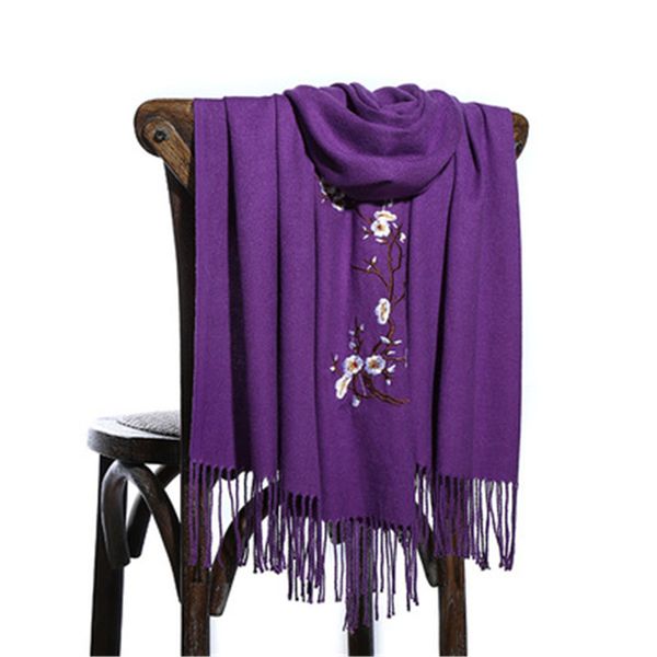 Atacado- Cashmere bordado floral Scarf por Mulheres Tassel lenços inverno quente do Poncho Mulheres Tippet Feminino Xaile Inverno Pashmina