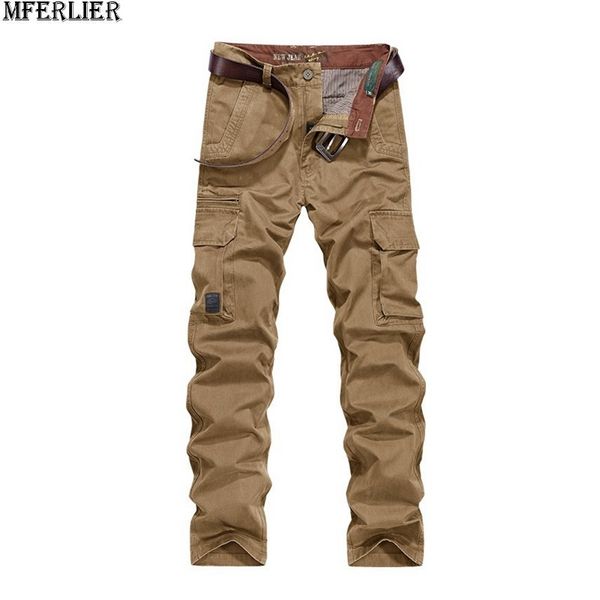 

mferlier summer men korea style cargo pants plus size 6xl straight spring out door loose safari style pants pocket 44 khaki cool, Black