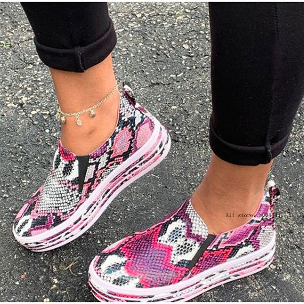 

new women flat vulcanized shoes snake printing pu leather sneakers female slip on fashion platform woman shoes walking footwear, Black