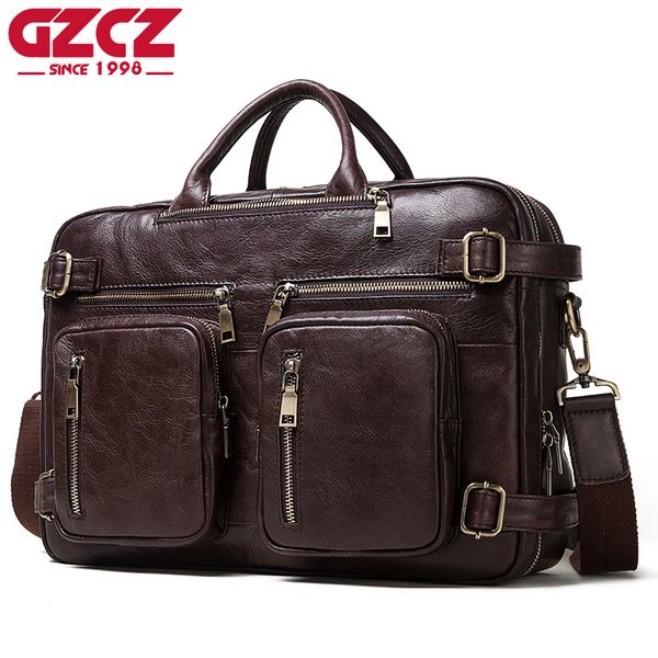 

gzcz business men's briefcases genuine leather messenger bags male laptote leather briefcase office bags for men travel 2020