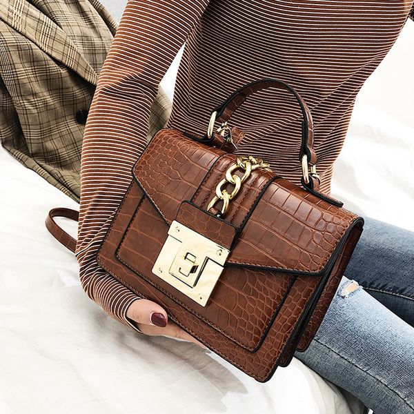 

Урожай Аллигатор плеча сумки женщин конструктора цепи сумки класса люкс Pu Leatehr Crossbody сумка для женщин малого лацканом Famale Кошельки