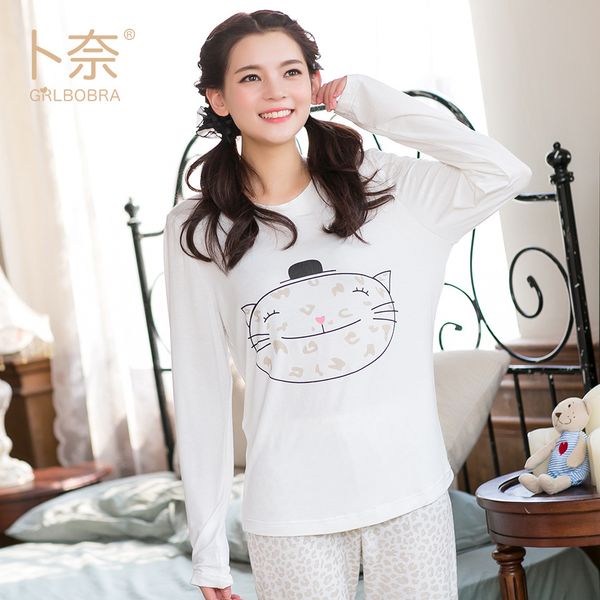 

the leopard print, a long sleeved, round-necked suit for women in the new fall pajamas, Blue;gray