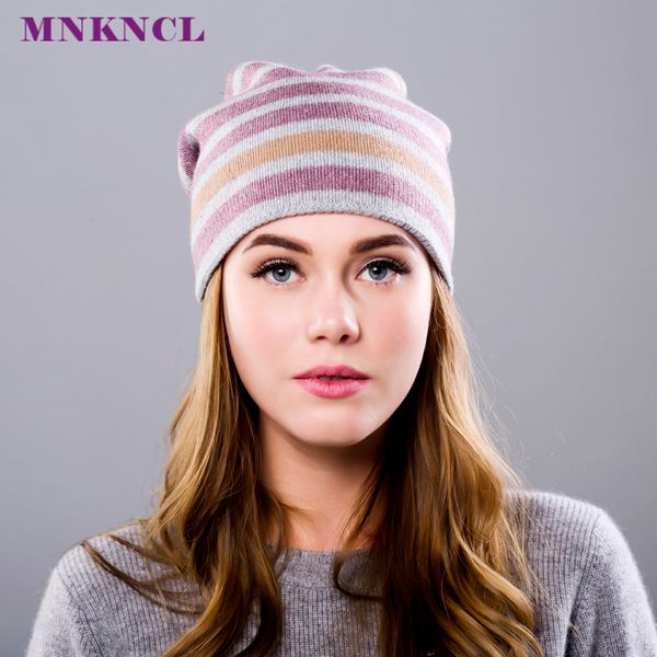 

cashmere women winter hats caps stripe knitted hat female fashion cap lady hedging cap cashmere thick beanie