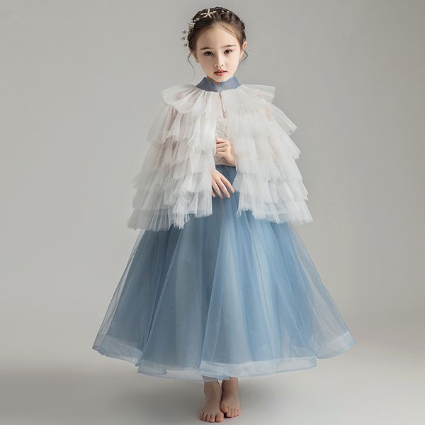 

new lovely flower girls dresses ivory baby infant toddler baptism clothes long sleeves lace tutu ball gowns birthday party dress, White;blue