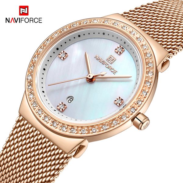 

2019 naviforce new women watch fashion rose gold quartz watches female clock casual ladies waterproof wrist watch, Slivery;brown