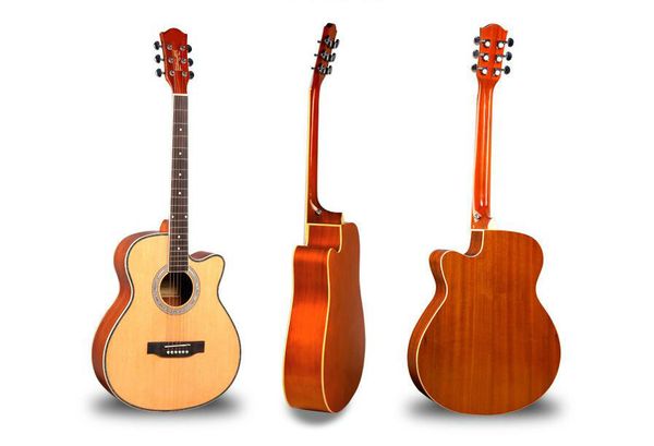 

красивая 40-дюймовый акустическая гитара ель сапеле светлый цвет полосы запись гитары для начинающих практика музыкальный инструмент