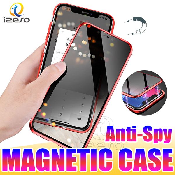 

magnetic phone cases for iphone 12 pro max 11 xr xs 8 7 plus full coverage privacy anti-spy tempered glass cover case izeso