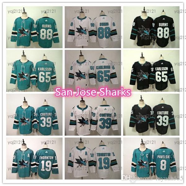 

мужские сан-хосе шаркс трикотажные изделия 8 pavelski 19 джо торнтон 39 couture 88 брент бернс 65 karlsson хоккей трикотажные, Black;red