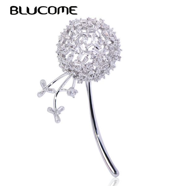 

blucome beautiful dandelion shape brooches copper cubic zircon jewelry pins for women girls clothes scarf hat accessories gifts sh190721, Gray