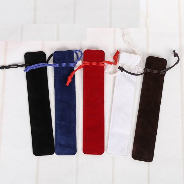 

500 pcs velvet single pencil bag pen pouch holder pen case with rope for rollerball /fountain/ballpoint 5 color