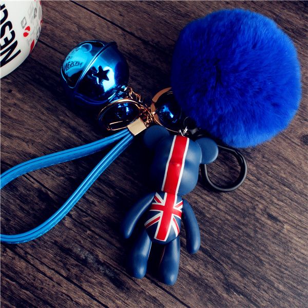 

bomgom glowing camera fur pompom cartoon popobe gloomy bear keychain bag charm holder key chain key ring pendant toys, Silver