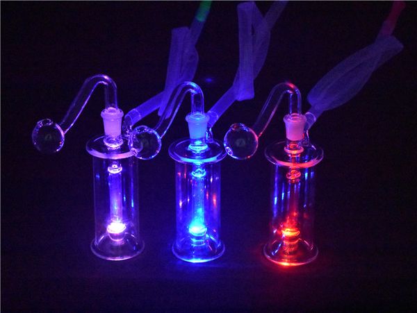 Светодиодные стеклянные бонги DAB Wift Water Pubs Portable Mini Bubbler Boger Bong Bong Led Ash Catcher Bong со стеклянным масляным горелкой трубы и шланга