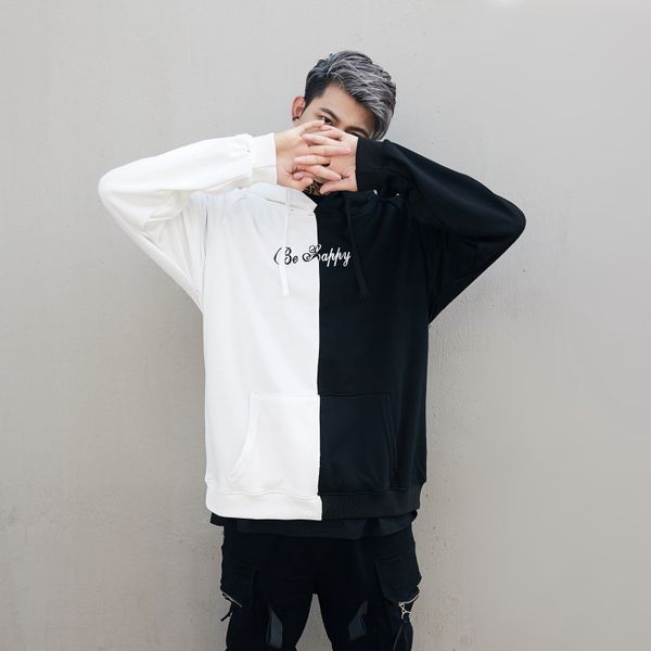 

e-baihui 2021 fashion men funny hoodies oversize splice sweatshirts boy smile print headwear hoodie hip hop streetwear clothing man wholesal, Black