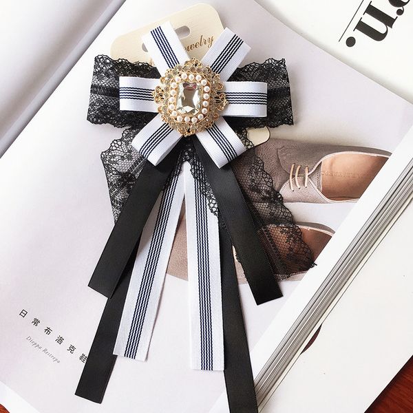 

college large bow tie bowtie ribbon brooch crystal rhinestone fabric shirt collar flower needle pin fashion women accessories, Gray