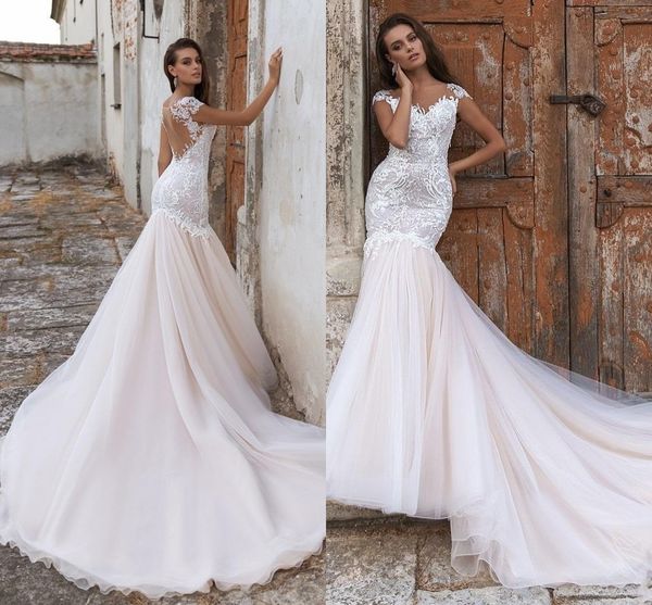 

2020 платья Sexy Русалка Свадебные платья с коротким рукавом Backless свадебное платье App