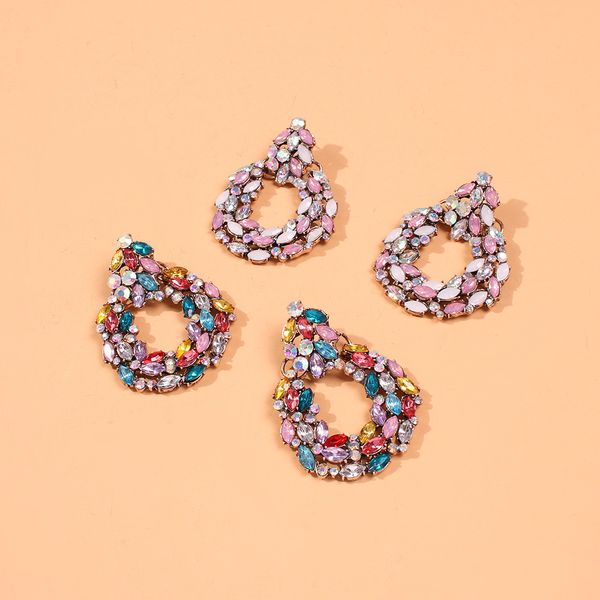 

european and american-style light luxury jewelry diamond exaggerated geometric glass diamond drop earrings temperament-retro earrings, Golden