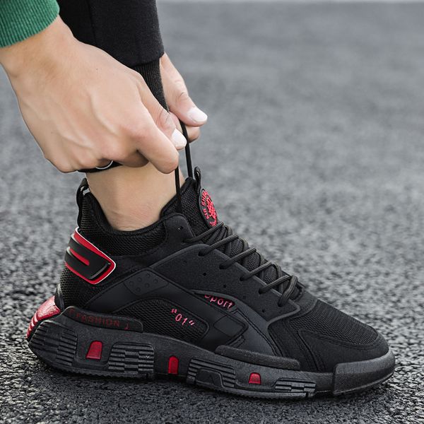 

men sneakers outdoor sport shoes air mesh shoes ultralight breathable men walking training casual, Black