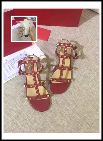 

original box designer women sandals patent leather rivets sandals women studded strappy dress party office wedding shoes, Black