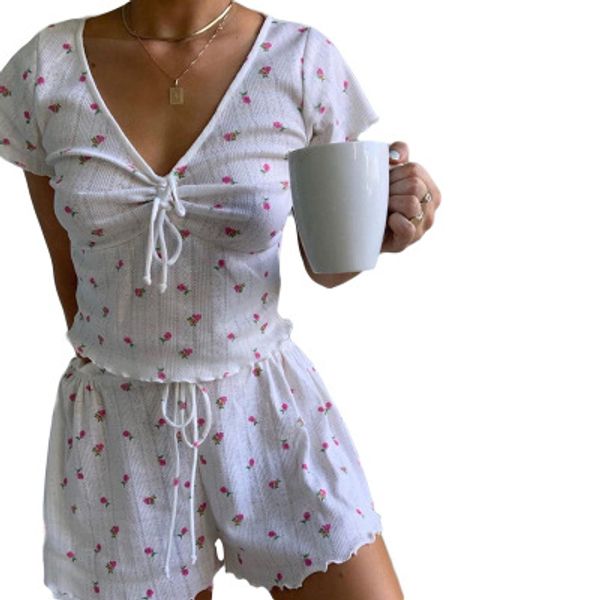 

womens clothing 2 piece set summer new short-sleeved shirt straps waist loose shorts suit women fashion sleepwear sale, Black;red