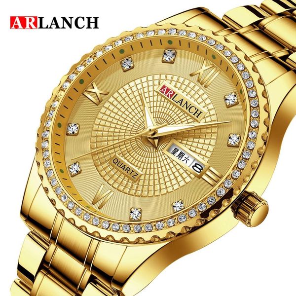 

fashion men watches couple watch luxury quartz dual date diamonds casual waterproof full stainless steel roman number gift women, Slivery;brown