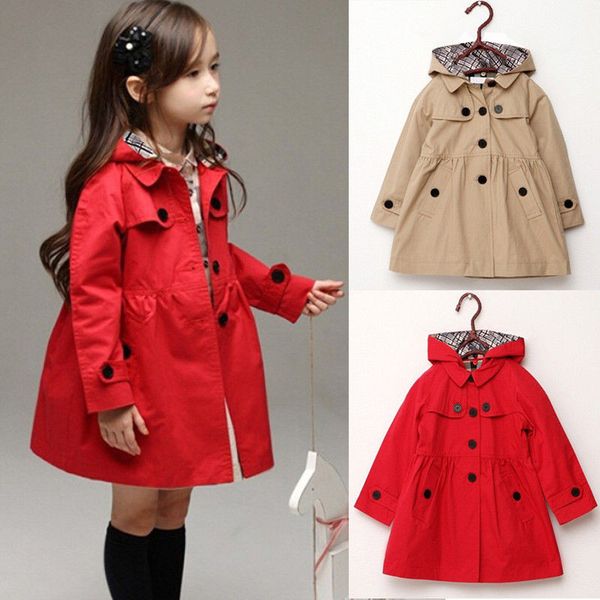 

pudcoco 2-7 year kid girl hooded long trench rain coat slim jacket parka outwear clothing warm coat, Blue;gray