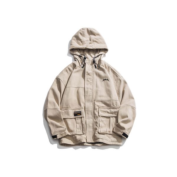 

2019 new style japanese-style retro washing embroidered hooded coat men's autumn and winter loose tooling jacket men's fashi, Black