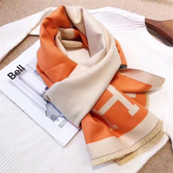 

new autumn/winter 2019 two-sided two-color fashion letters high-end thickened scarf dual-purpose shawl warm neck 180*70 in 4 colors, Blue;gray