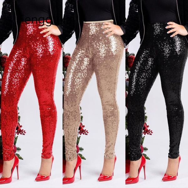 

women's pants & capris women rose gold sequin ladies trousers winter slim shiny skinny pencil sparkly christmas party glitter legging, Black;white