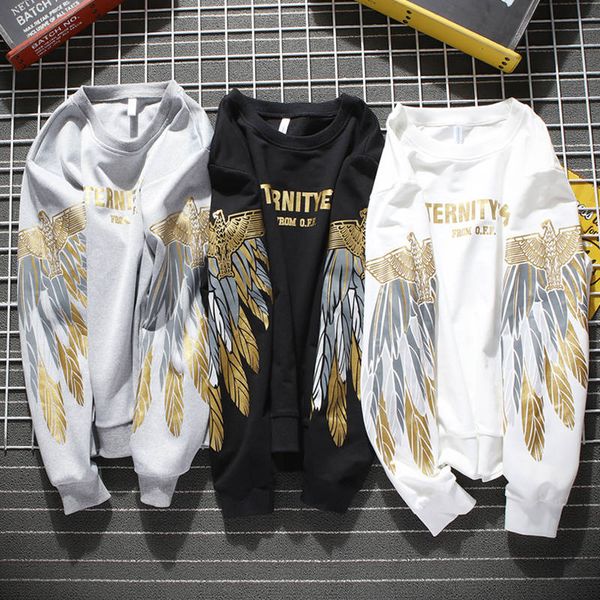 

fashion long sleeve wings print hoodie sweatshirts men fashion cool hip hop hoodie streetwear casual autumn funny males, Black