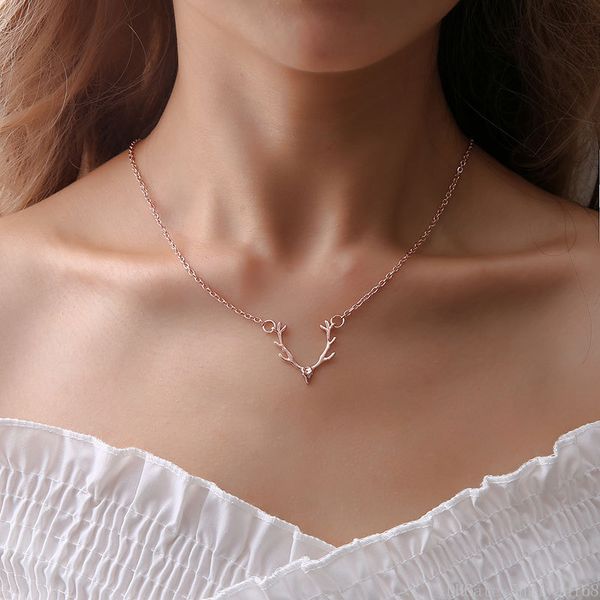 

christmas antler deer pendant necklaces elk antlers charm woman sweater necklaces vintage statement jewelry christmas gift for women girl, Silver