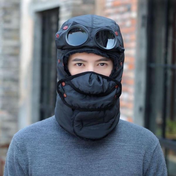 

men women bicycle ear protector and thicker windproof warm in winter cotton cap outdoor cycling ski hat soft comfortable, Black
