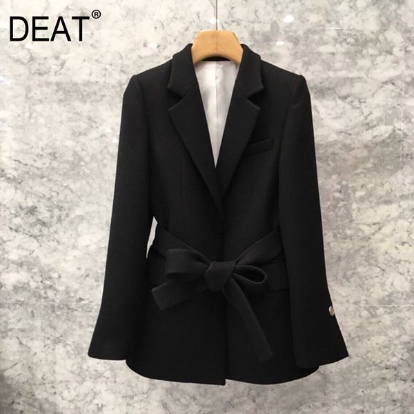 

deat] 2020 new women's coat lapel collar sashes bow woolen loose slim fit office lady korean fashion blazer clothing ar411, Black