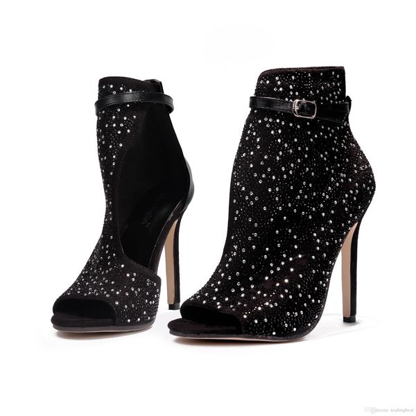 

11cm new black rhinestone ankle fashion luxury designer women shoes ladies high heels pumps size 35 to 40 cs03