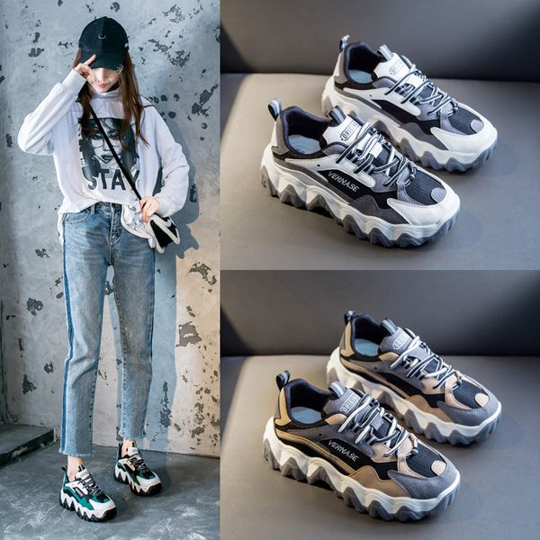 

daddy shoes women ins super fire 2019 version of the new wild heavy-bottomed leisure sports shoes women red network, Black