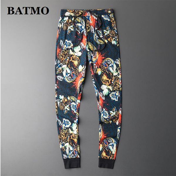 

batmo 2019 new arrival summer casual printed skinny pants men,men's slim trousers ,men's pencil pants 1019, Black