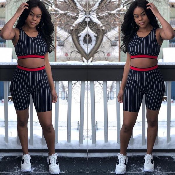 

suits sleeveless fashion jumpsuit casual ribbon loose pullover crew neck female clothing stripe women summer designer 2pcs short, Gray