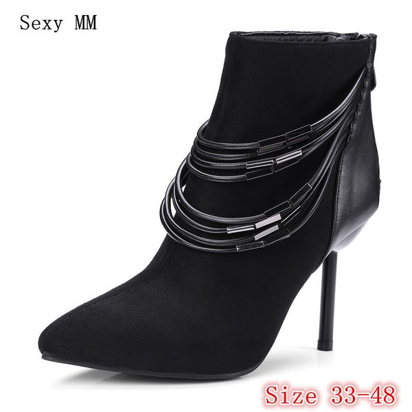 

spring autumn women ankle boots square high heel woman short boots ladies shoes botas plus size 33 - 40 41 42 43 44 45 46 47 48, Black