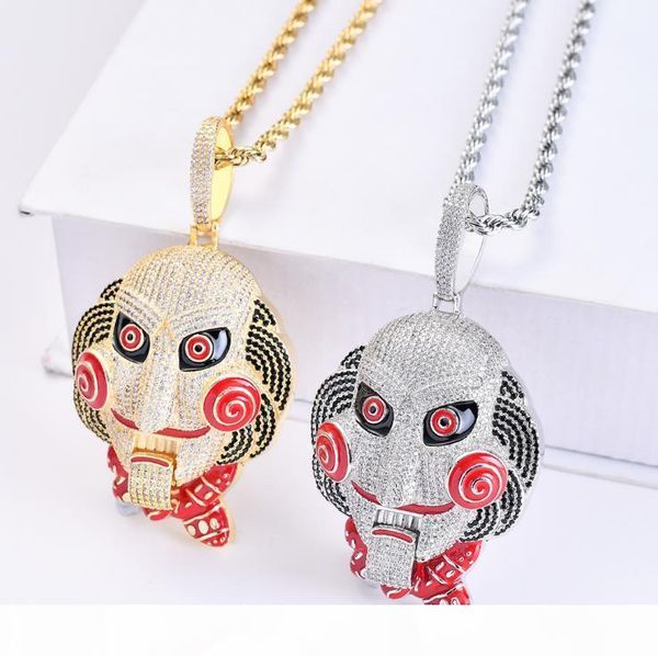 

large chainsaw scary mask doll pendant mouth movable with high-quality hip-hop hipster necklace, Silver