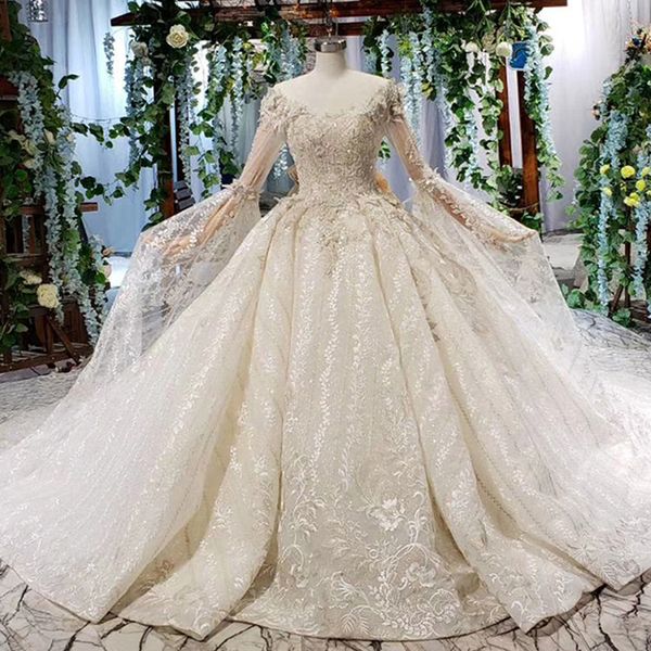 

2019 summer bohemian wedding dresses long lace on sleeve illusion of neck open keyhole lace up back crystal sequins bridal gowns garden new, White