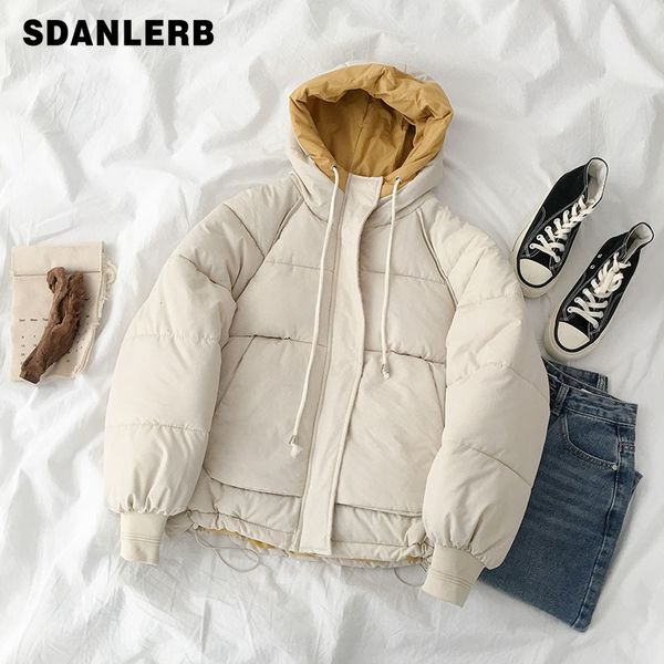 

ins cotton jacket hooded bread jacket women autumn and winter new loose cotton padded students winter quilted coat parka, Black