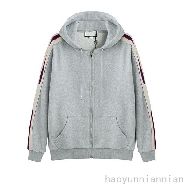 

gray fashion men hooded zip-up sweatshirt with stripe mens hoodies women sweatshirts man clothing hjk66, Black