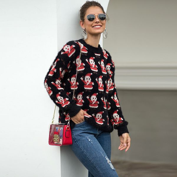 

2019 festival snowman sweater woman chiristmas pullover female long sleeve clothes knit autumn winter sweater, White;black